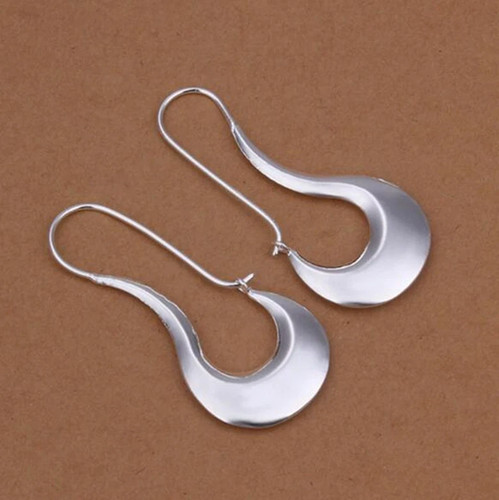 925 Sterling Silver 50mm Long Curved Hook Open Hoop Women's Vogue Earrings