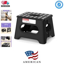 Folding Step Stool 9" Tall, 300Lb Capacity Non-Slip Collapsible Stool Black