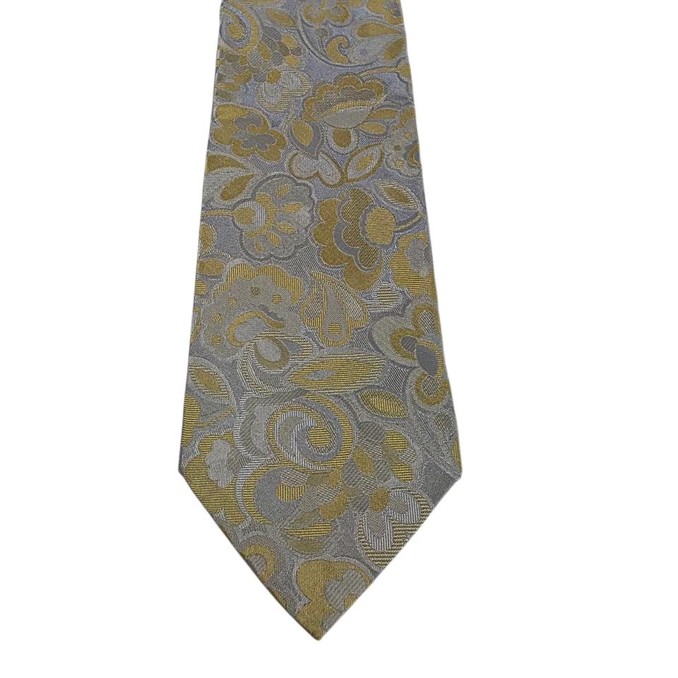 Corbata Romeo Gigli Para Hombre Lujo Gris Amarillo Seda Floral Bordada Clásica Foto 2 de 4