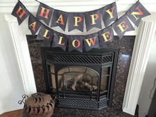 Banner " HAPPY HALLOWEEN" Bunting Orange Black Fabric