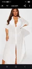 nwt womens sheer white kimono maxi cover up collared buttoned dress sz M