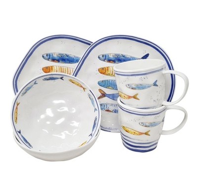 Frühstücksset 2 Personen 6tlg Fische Maritim BORD DE MER Easy Life