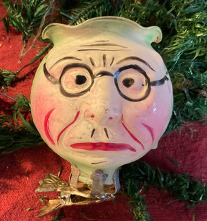 RARE ANTIQUE GERMAN BLOWN GLASS ROSE HEAD CANDLE LANTERN CHRISTMAS ORNAMENT