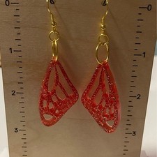 Handmade epoxy resin butterfly wings earrings-translucent light red gold flecks