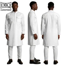 African Men Blazer Suit Tailor Made 2 Pieces Long Jacket Pant Set Casual Set
