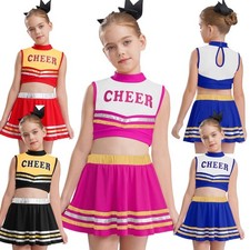 Kids Girls Outfit Dance Set Cheerleading Suit Color Block Mock Neck Sports