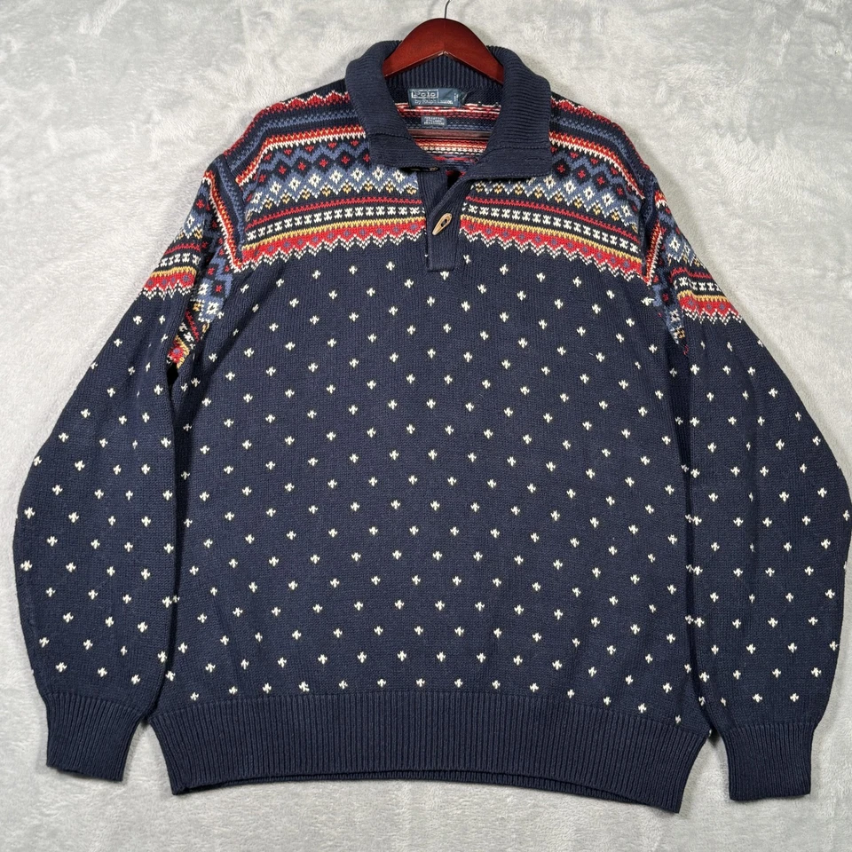 Suéter Ralph Lauren Para Hombres 3XLT 3XL Alto Azul Marino Fair Isle Chal Palanca Cachemira Foto 2 de 4