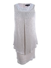 R&M Richards Women's Embellished Metallic Popover Dress (6, Champagne)