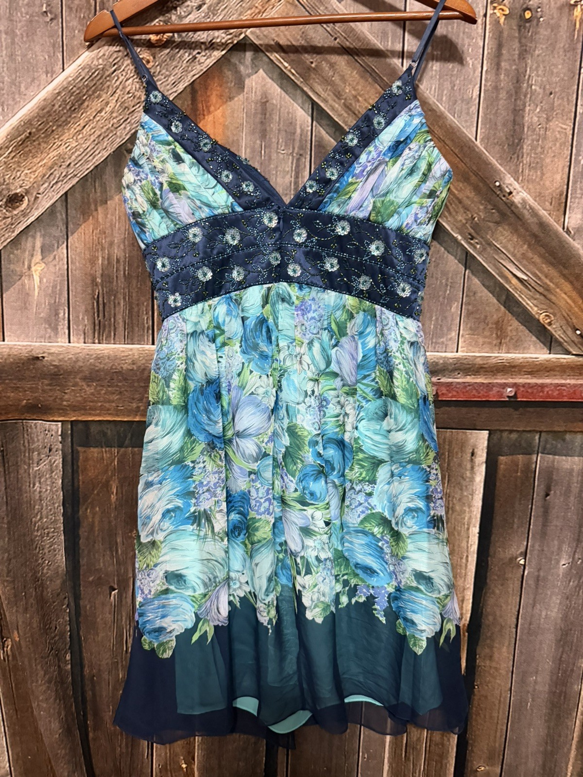Gorgeous Dress OC OC 100% Silk Lightly Padded sz 4 Aqua Blue Floral