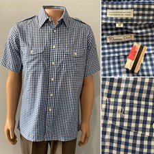 Vintage Christian Dior Men  s Blue Gingham Short Sleeve Shirt SZ. M New Old Stock