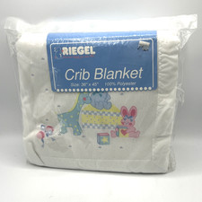 Vintage Riegel Crib Blanket Animals Satin Trim Baby 36x45