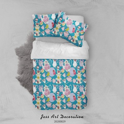 3D Tea Time Cake Bird Pattern Quilt Cover Set Bedding Sets Pillowcases