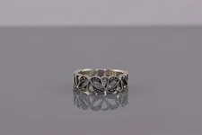 Sterling Silver Marcasite Openwork Leaf Patterned Band Ring 925 Sz: 6
