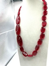 Chunky Red Acrylic Fashion Beaded Necklace W/ Some Crystal Accents