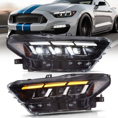 Paar VLAND VOLL LED DRL Scheinwerfer für Ford Mustang S550 2015-17 Gelb Blinker