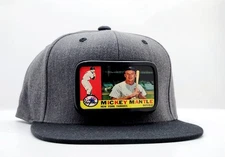 Mickey Mantle 1960 Topps Baseball Card Hat, Removable Metal Patch, Snapback,
