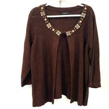 August Silk Women’s Brown XL Cardigan Sweater Open Front Country Boho Grandma