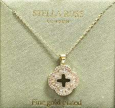 STELLA ROSE FINE GOLD PLATED PAVE CRYSTALS BAGUETTE CUT OUT OPEN CLOVER NECKLACE