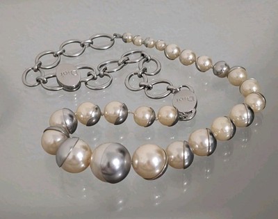 Vintage Christian Dior Chunky Faux Pearl Matte Silver Tone