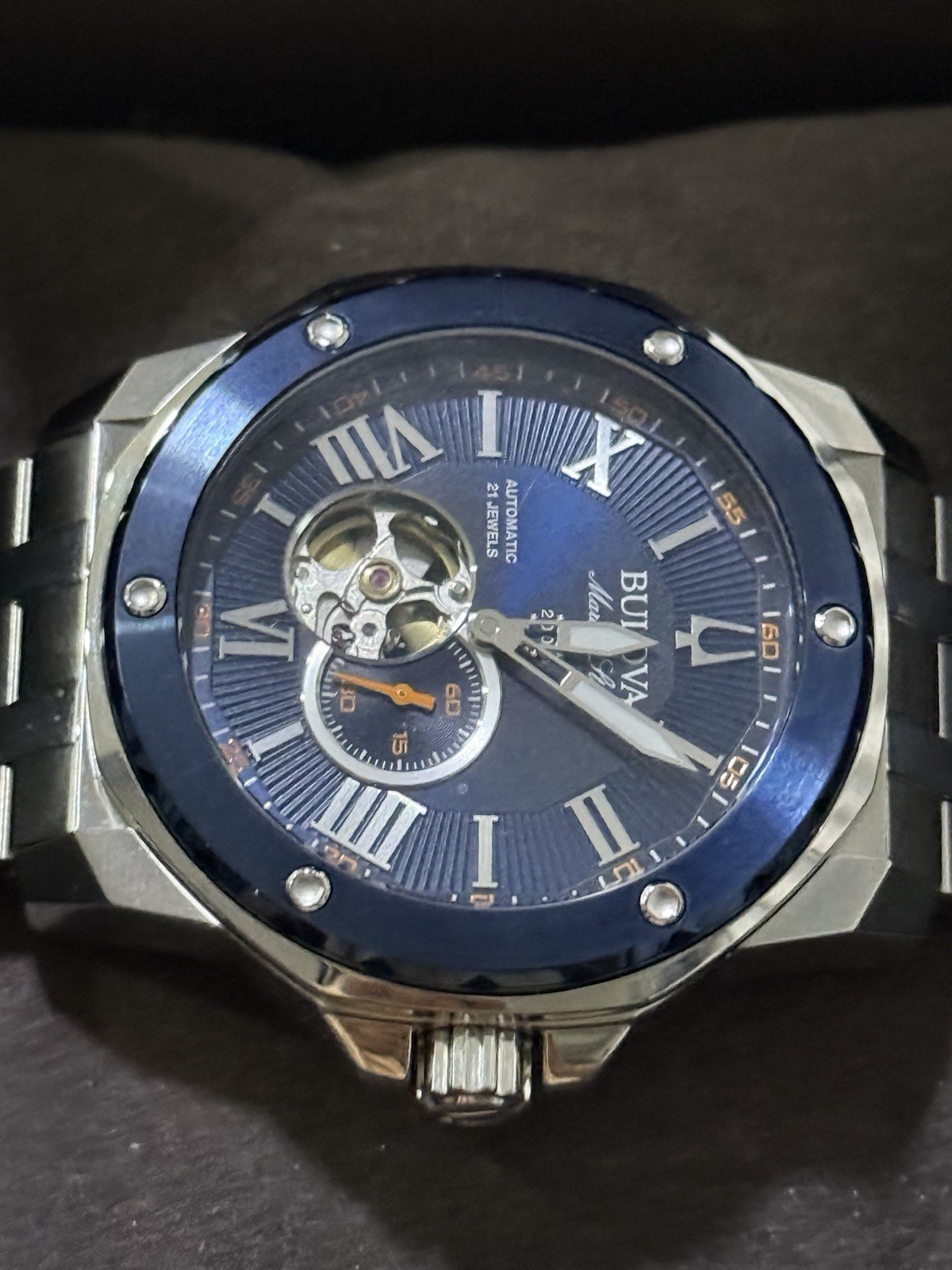 Bulova Marine Star Automatic Skeleton Dial Blue Men's Watch Stainless ...