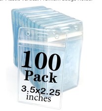 100 Pack Vertical ID Card Badge Holder Clear Plastic