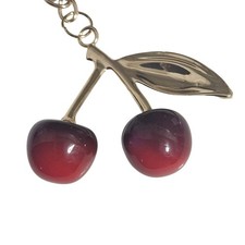Cherry Keychain Charm Purse Bag Accessory Gold Tone Red Ombre Cute