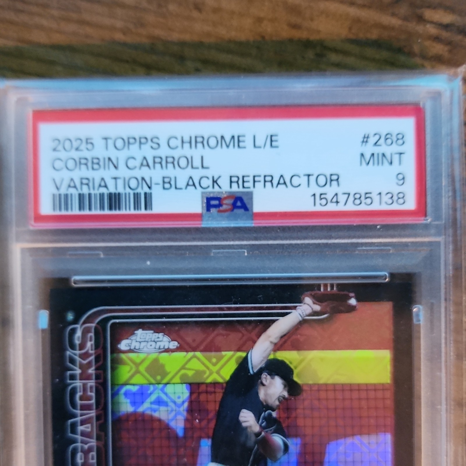 Topps Chrome 2025 Logofractor Corbin Carroll #268 Black Refractor /10 PSA 9 view 3