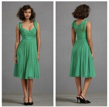 Hitherto Anthropologie Dress 0 Emerald Silk Chiffon Sweetheart Corset BHLDN