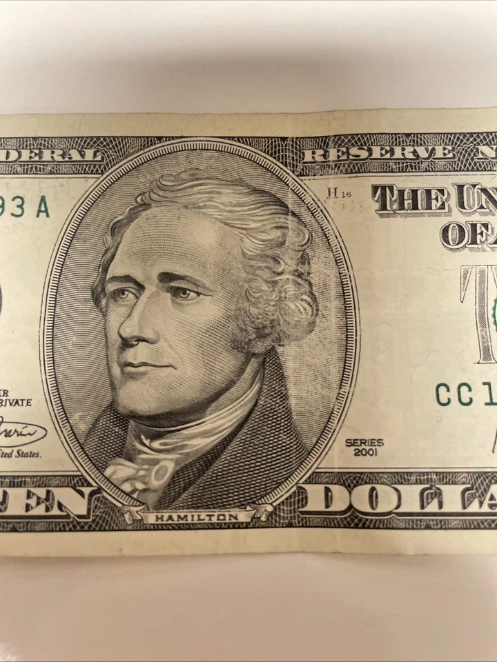 2001 $10 Ten Dollar Bill Federal Reserve Note  Vintage Rare 24 Years Old! - Image 3 of 4