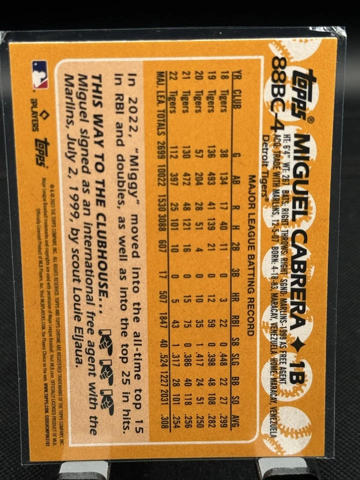 2023 Topps Chrome #88BC-4 Miguel Cabrera 1988 Topps Baseball 35th Anniversary - Image 2 of 2