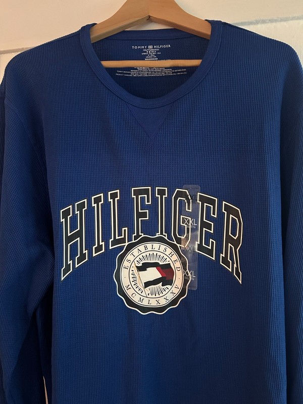 Tommy Hilfiger Thermal Waffle-Knit Logo Graphic T-Shirt Navy XXL New with tags