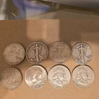 Lot of 8 90% Silver Circulated Half Dollars - Liberty Walking, Franklin, Kennedy