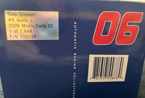 2006 Tony Stewart #8 Goody's Dale Foundation Blue 1:24 Monte Carlo SS L.E. - Picture 9 of 9