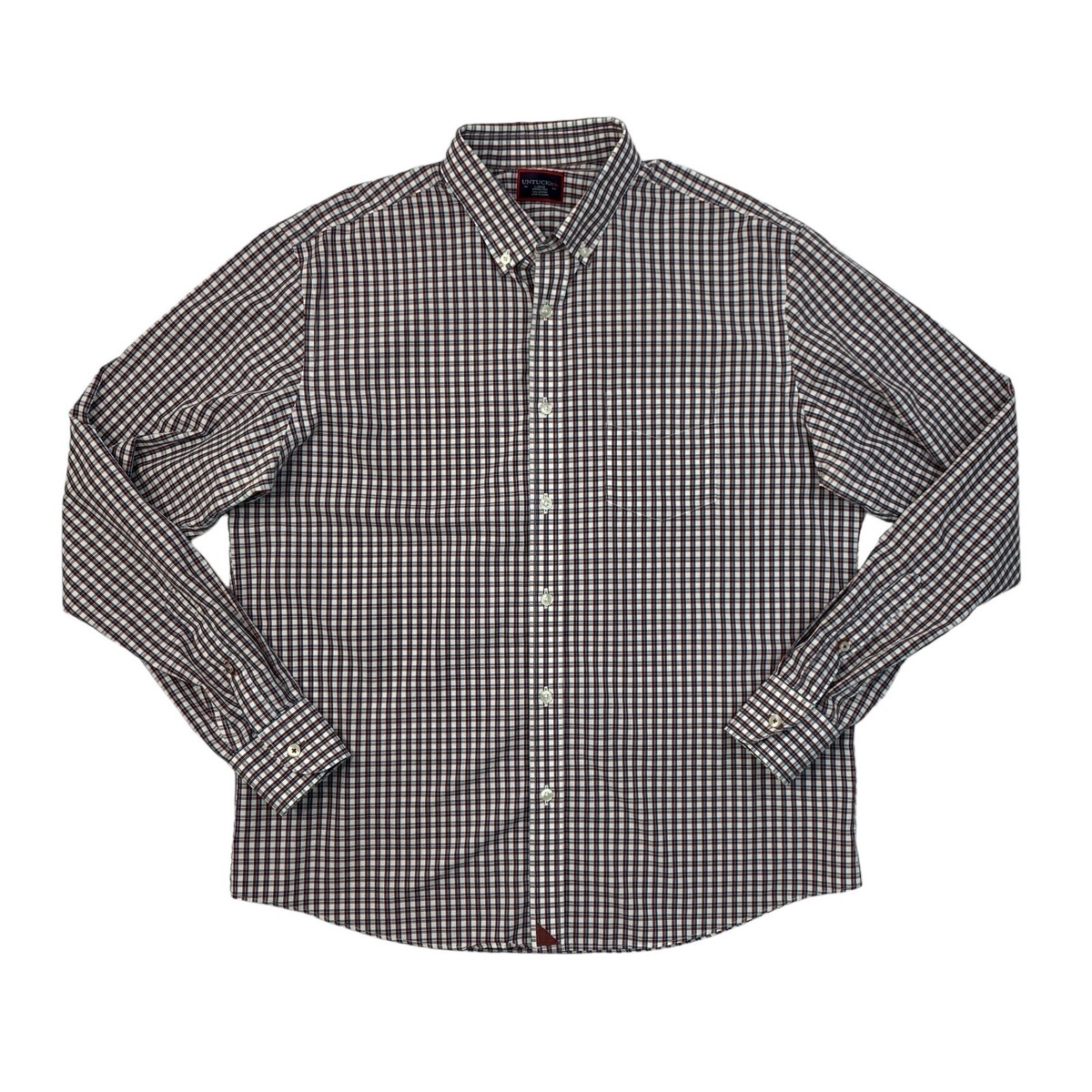 Untuckit Shirt Mens L Large Red Bordales Check Button Down Wrinkle