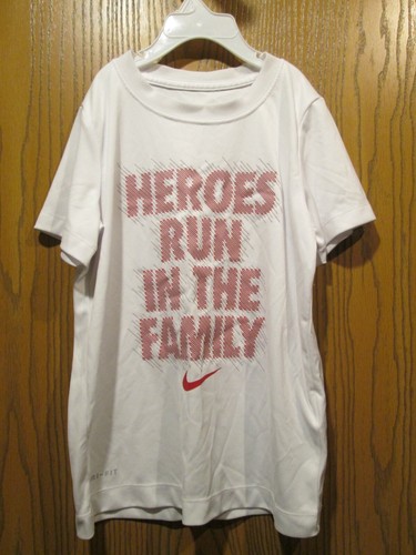 Nike Boy's Youth Dri Fit Heroes Run In The Family White T-Shirt Size 7