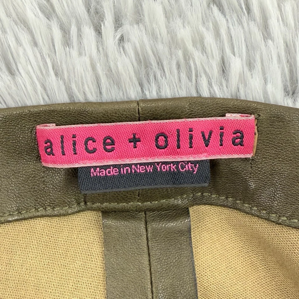 Alice Olivia Pants Women’s 24 Green 100% Lamb Leather Front Zip New York City - Image 2 of 4