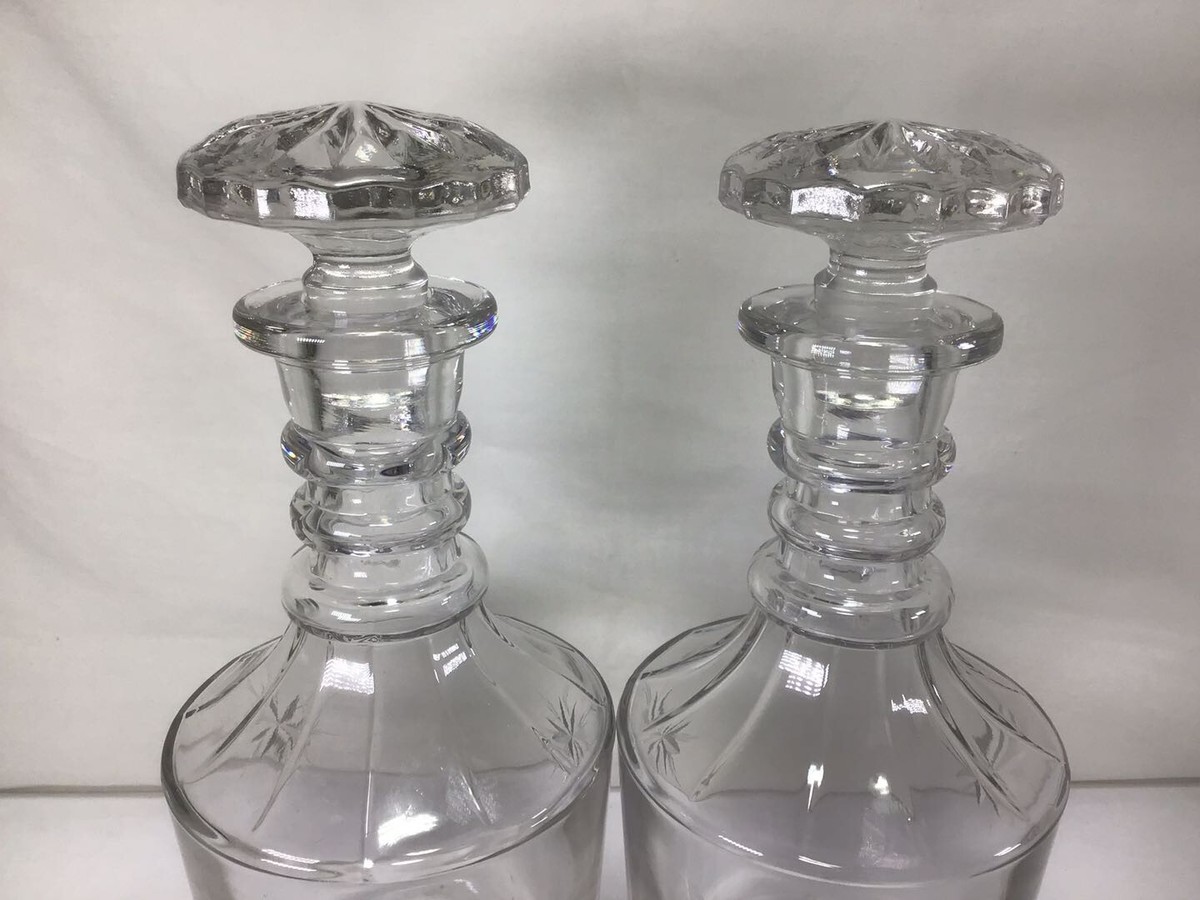 X52 Vintage Etched Round Glass Decanter Crest - Set of 2 | eBay
