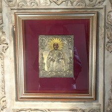 Antica icona balcanica ortodossa San Nicola lamina in Cornice arte Sacra