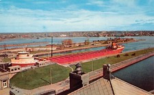 Soo Locks Sault Ste Marie MI Michigan Harbor Ore Boat Ship Vtg Postcard C54