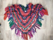 Hand Crochet Virus Shawl Rainbow Fringe Boho Festival Wrap