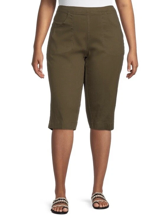 Capris Just My Size Mujer Talla Grande Pull On2 Bolsillo Elastizado Oliva Talla 3X NUEVO Foto 3 de 4