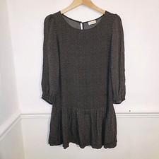 Meadow Rue Womens Dress Brown Size UK 10 White Print Pockets Mini Anthropologie