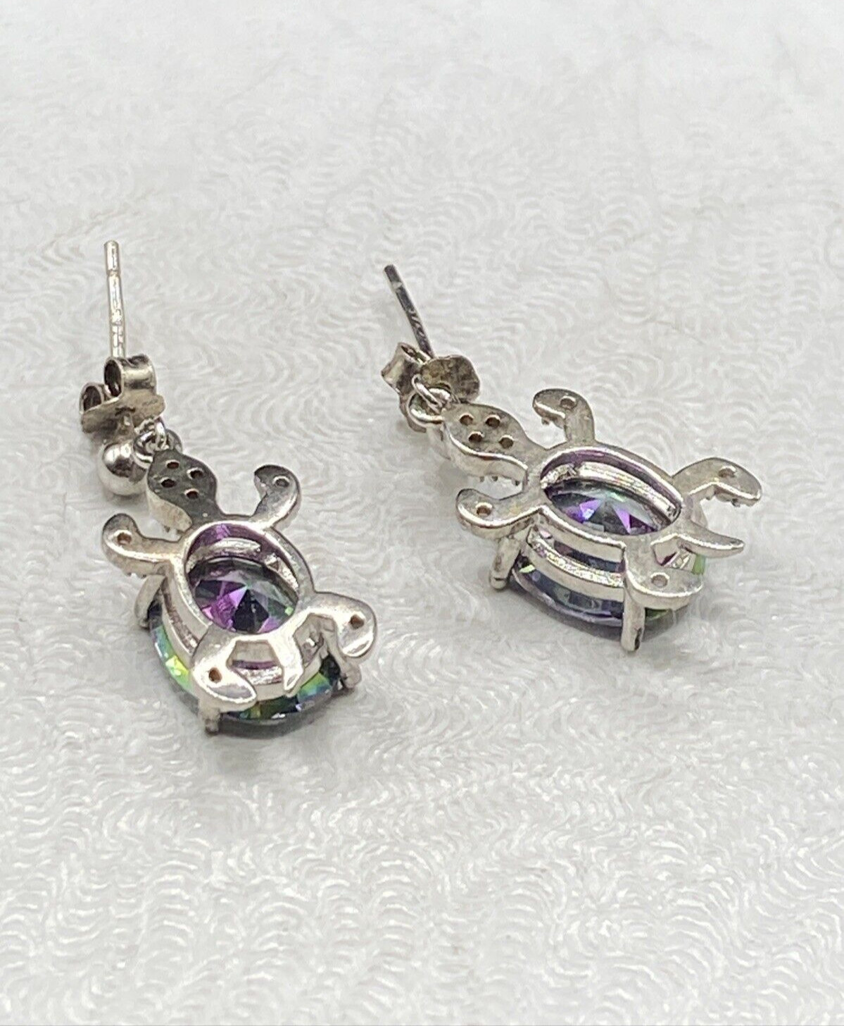 Sterling Silver Multi Colored Stone Turtle Post D… - image 5