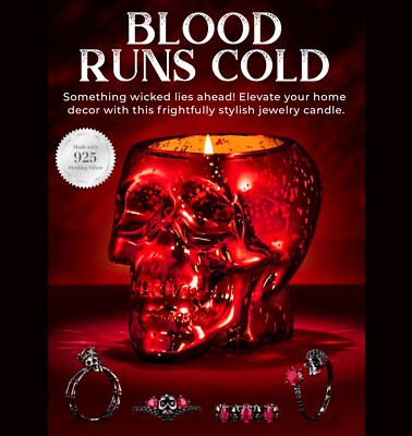 Charmed Aroma Blood Red Plum Skull Candle 925 Sterling Silver