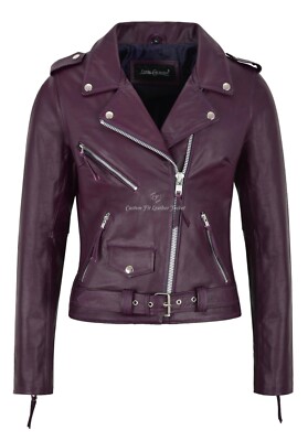 Damen BRANDO Echt Leder Jacke Lila 100% Rindsleder Smart Fit Biker Style MBF