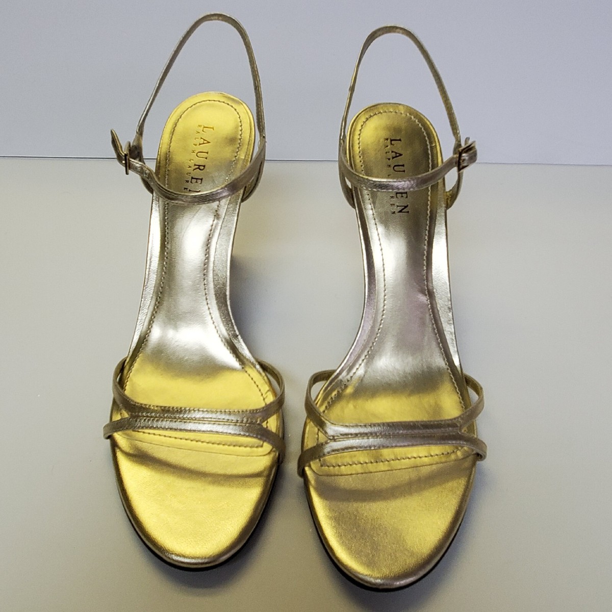 LAUREN RALPH LAUREN メタリック レザー サンダル ゴールド Lauren Ralph Lauren Collection Strappy Sandals 11 Metallic