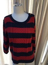 Tommy Hilfiger Navy Blue Red Cable Knit Rugby Stripe Sweater Medium Excellent
