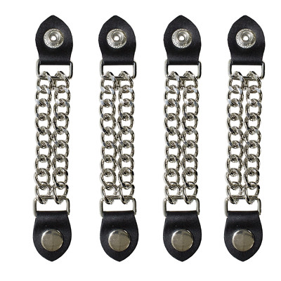 4 pc Motorcycle Vest Extenders Plain 6.5 Inch Long Chain Chrome with Leather
