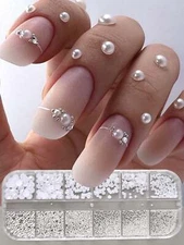 1 box White Pearls For Nails Caviar Bead Nail Art Charms Decor Half Shape Design
