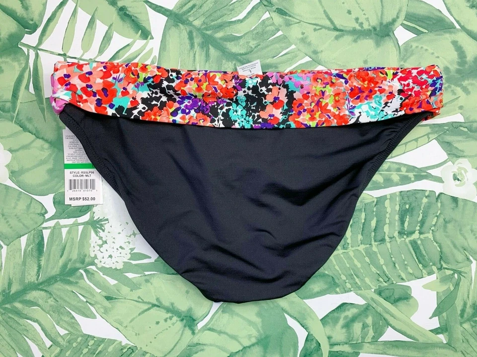 Traje de baño Kenneth Cole RS5LP96 colorido plegable floral parte inferior de bikini negro talla L Foto 2 de 3